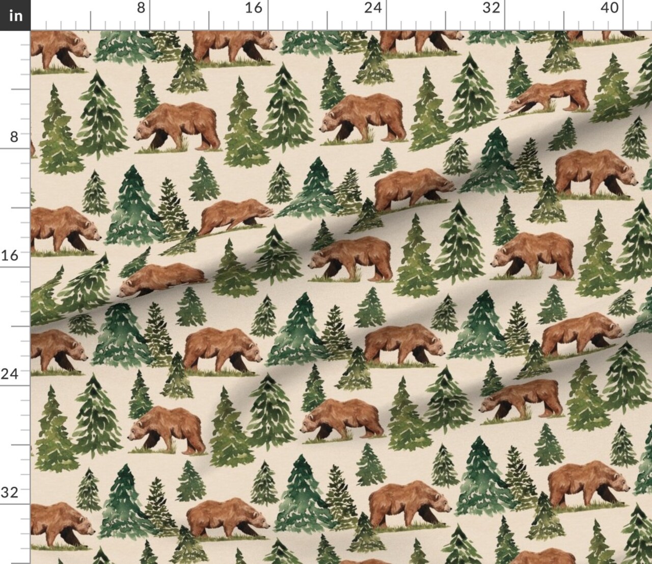 Woodland Bear Custom Printed Fabric by Spoonflower Various Fabrics by the Yard or Fat Quarter 17099514